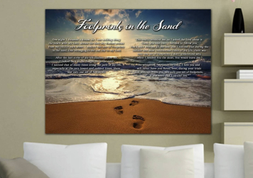 Footprints in the Sand Christian Canvas Art | Custom Scripture Decor with Free Shipping