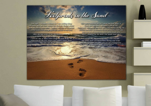 Footprints in the Sand Christian Canvas Art | Custom Scripture Decor with Free Shipping