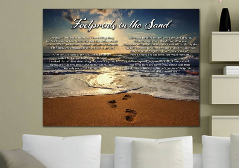 Footprints in the Sand Christian Canvas Art | Custom Scripture Decor with Free Shipping