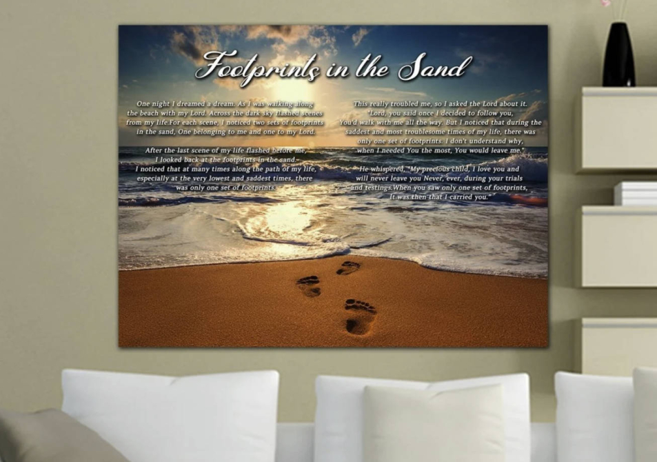 Footprints in the Sand Christian Canvas Art | Custom Scripture Decor with Free Shipping