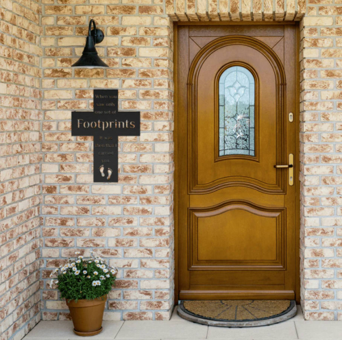 Footprints in the Sand Cross Metal Wall Art | USA Handcrafted Outdoor Christian Decor