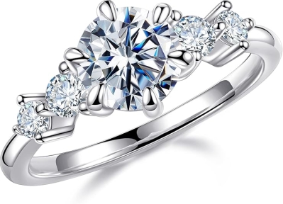 MOOSEA 5-Stone Moissanite Engagement Ring: 1.2ct D VVS1, 14K Gold Vermeil Wedding Anniversary Ring