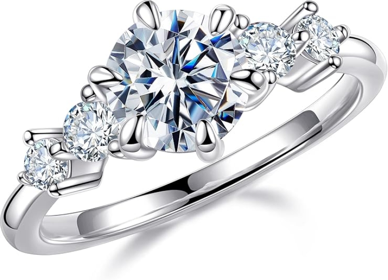 MOOSEA 5-Stone Moissanite Engagement Ring: 1.2ct D VVS1, 14K Gold Vermeil Wedding Anniversary Ring