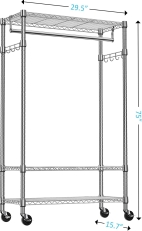 IZEUK Heavy Duty Rolling Garment Rack: 3 Adjustable Wire Shelves, Hanging Rod & Lockable Wheels (75