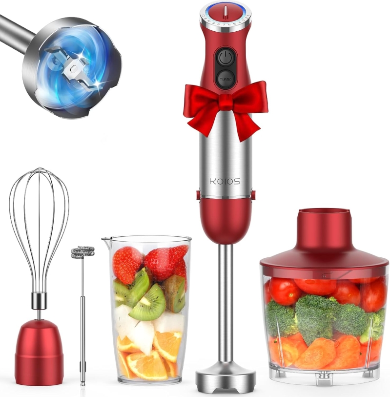 KOIOS 5-in-1 Hand Immersion Blender: 1000W, 12-Speed Stick Blender with Food Processor, Whisk & Milk Frother