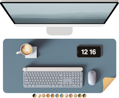 YSAGi Double-Sided Desk Pad: Professional Cork & PU Leather Desk Mat, Waterproof Desk Blotter & Large Mouse Pad