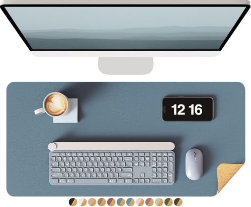 YSAGi Double-Sided Desk Pad: Professional Cork & PU Leather Desk Mat, Waterproof Desk Blotter & Large Mouse Pad