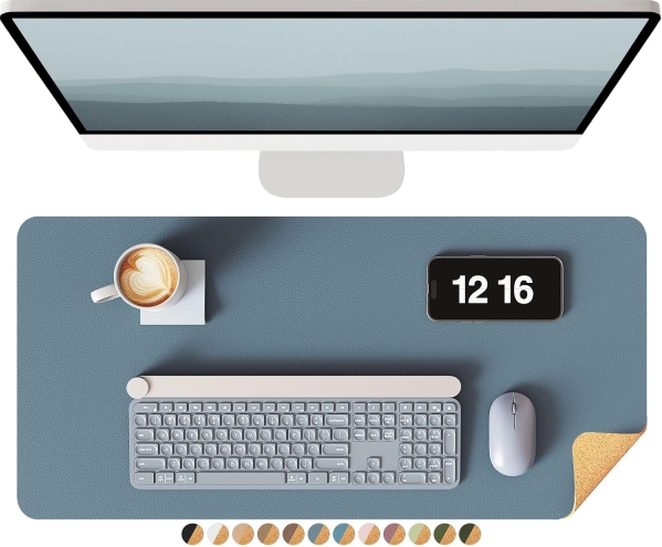 YSAGi Double-Sided Desk Pad: Professional Cork & PU Leather Desk Mat, Waterproof Desk Blotter & Large Mouse Pad