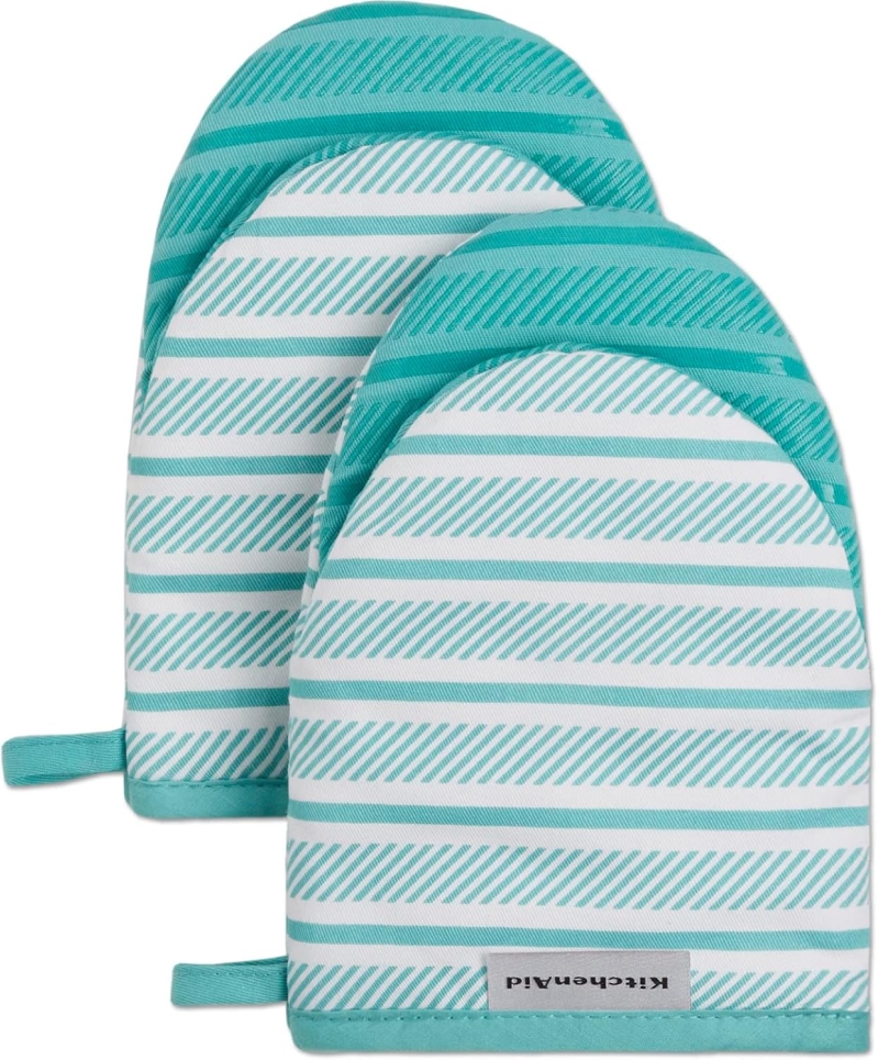 KitchenAid Albany Mini Oven Mitt 2-Pack Set: Heat-Resistant Cotton with Slip-Resistant Silicone Grip