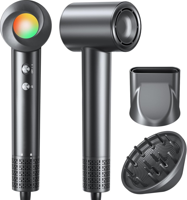 160,000 RPM High-Speed Ionic Hair Dryer: Professional 500M Negative Ion Blow Dryer with Diffuser & Nozzle (Black)