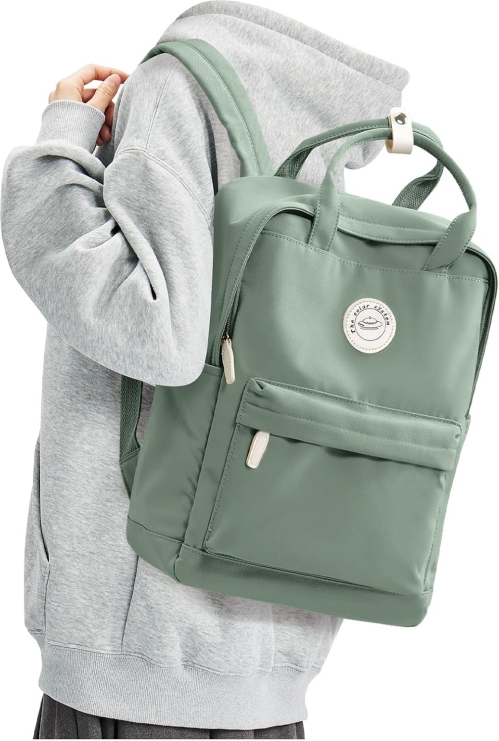 BJLFS Light Green School Backpack: Lightweight 14-inch Laptop Bookbag for Women, Teen Girls, and College Students