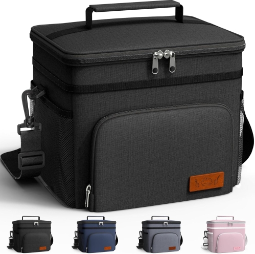 HOTOR Insulated Lunch Box for Men & Women: Leak-Proof Cooler Bag with 4 Pockets & Adjustable Strap