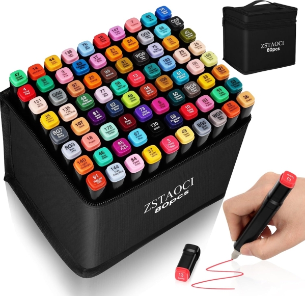 ZSTAOCI 80 Colors Alcohol Markers Dual Tip Art Markers for Coloring and Sketching