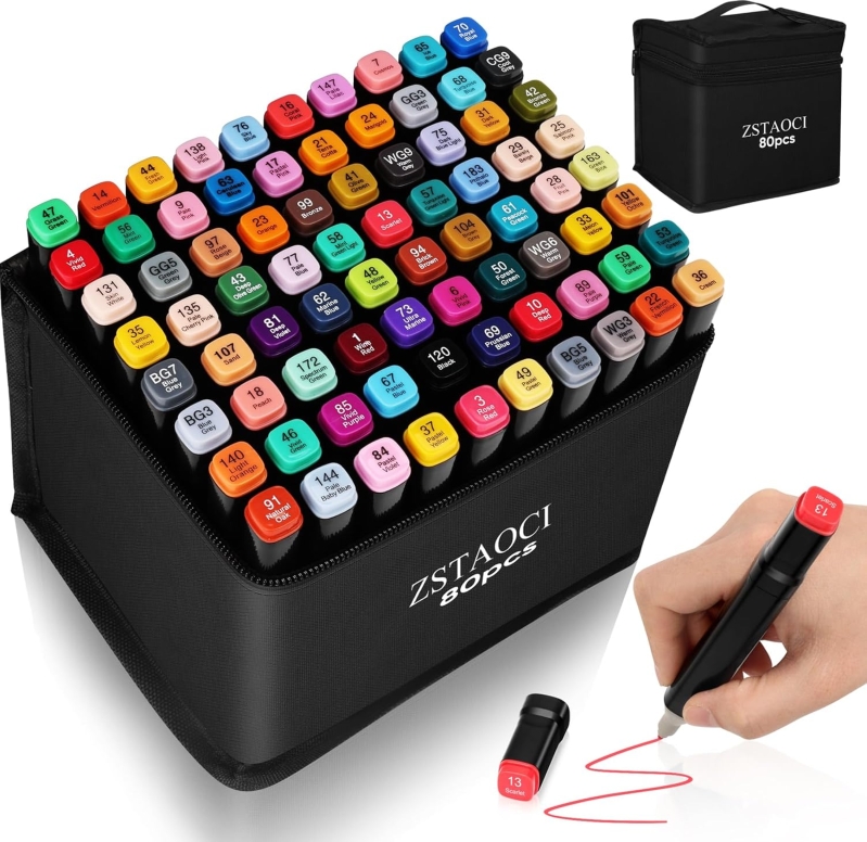 ZSTAOCI 80 Colors Alcohol Markers Dual Tip Art Markers for Coloring and Sketching