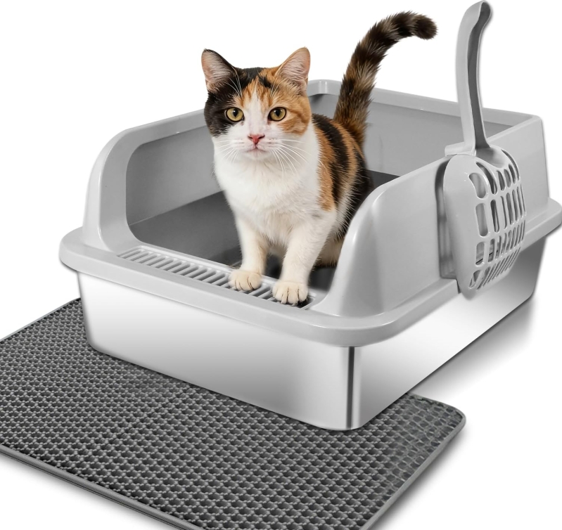 Stainless Steel Cat Litter Box with Lid – High-Sided, Non-Stick & Odor-Free