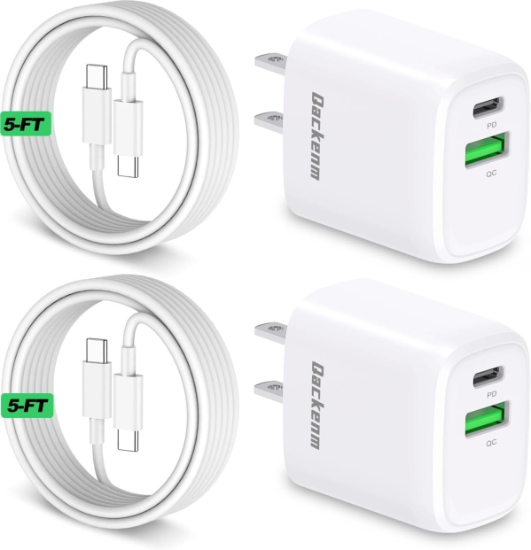 iPhone 16 Charger 2-Pack 20W Dual Port USB C Wall Plug with 5ft Type C Cables