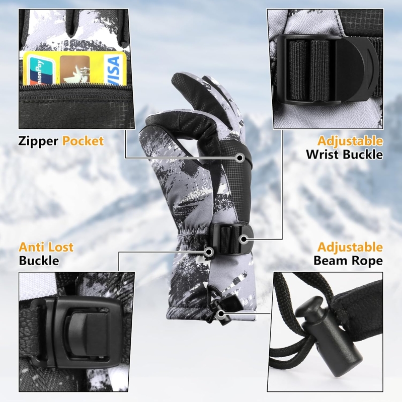 Waterproof Winter Ski Gloves Touchscreen Snowboard Gloves for Men Women and Kids