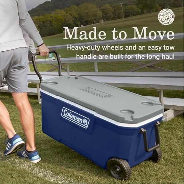 Coleman Classic Series 100-Quart Portable Rolling Cooler with Heavy Duty Wheels