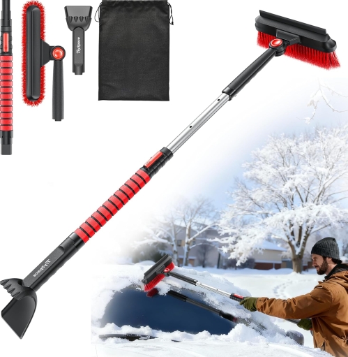 39 Inch Extendable Snow Brush and Ice Scraper with Squeegee for Cars Trucks and SUVs