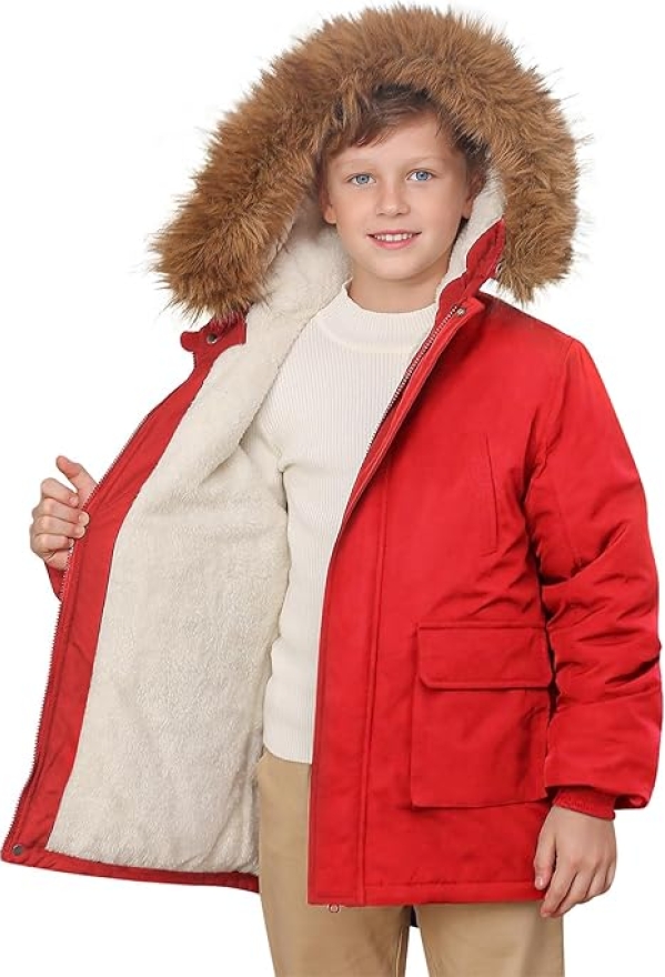 Lovekider Boys’ Heavyweight Winter Parka with Removable Faux Fur Hood & Fleece Lining