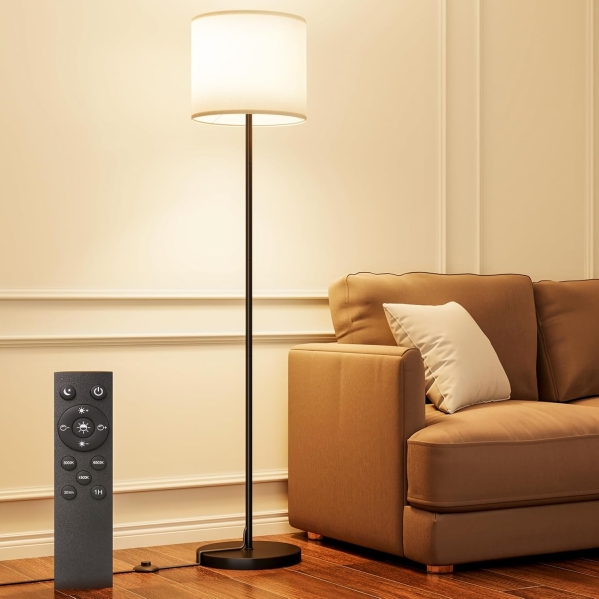 Keepsmile Dimmable LED Floor Lamp with Remote and Linen Shade