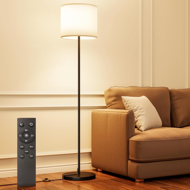 Keepsmile Dimmable LED Floor Lamp with Remote and Linen Shade