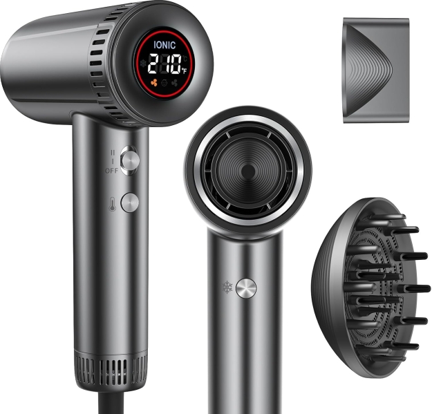 Professional High-Speed Ionic Hair Dryer with Magnetic Diffuser and Nozzle