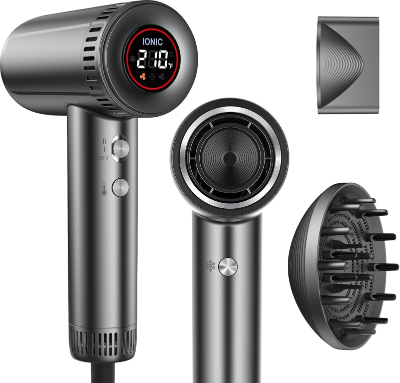 Professional High-Speed Ionic Hair Dryer with Magnetic Diffuser and Nozzle
