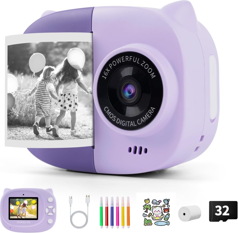 Z1 Kids Instant Print Camera with 1080P Video and Educational Learning Tools - Purple