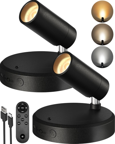 EZVALO Rechargeable Wireless Indoor Spotlights with Remote - 2-Pack Black