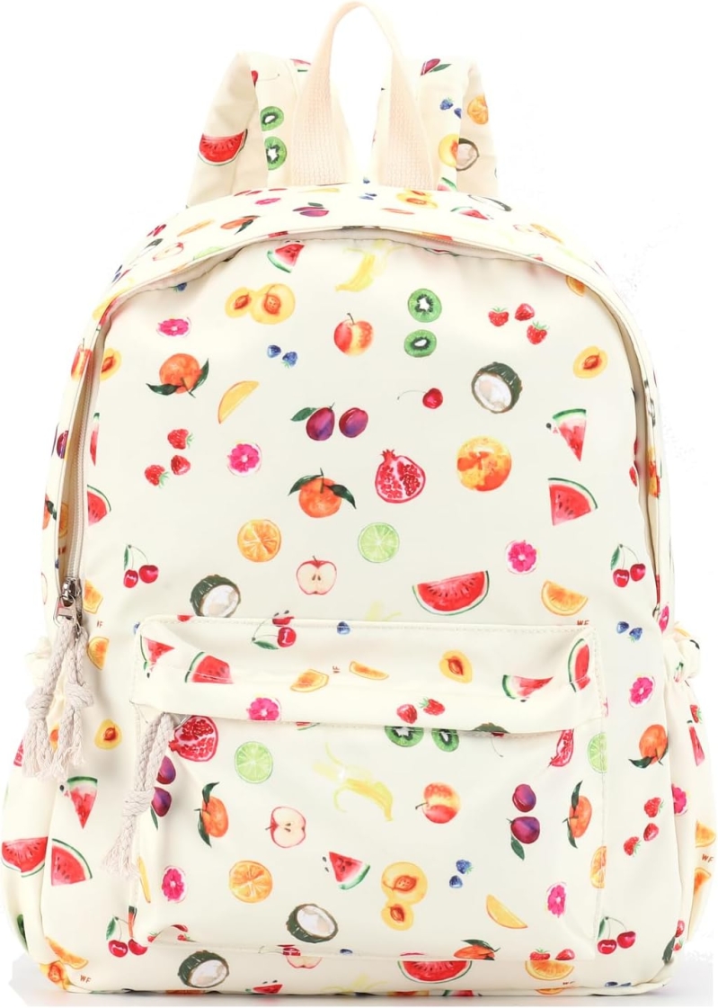 Coquette Strawberry Print Backpack - Cute Aesthetic Nylon Fruit Daypack