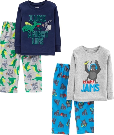 Simple Joys by Carter's Boys 4-Piece Pajama Set - Cotton Tops and Fleece Pants