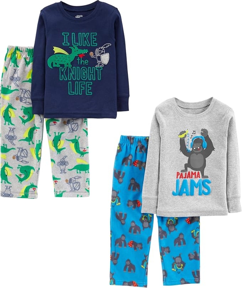 Simple Joys by Carter's Boys 4-Piece Pajama Set - Cotton Tops and Fleece Pants