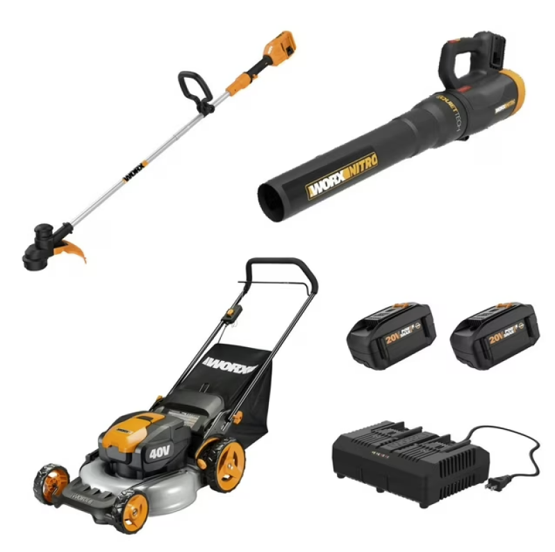 Worx 40V Power Share Nitro 3-Tool Combo Kit - Mower, String Trimmer, and Quiet Tech Blower