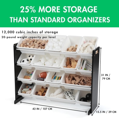 Humble Crew Supersized Toy Storage Organizer - 16 Removable Bins (Black/White)