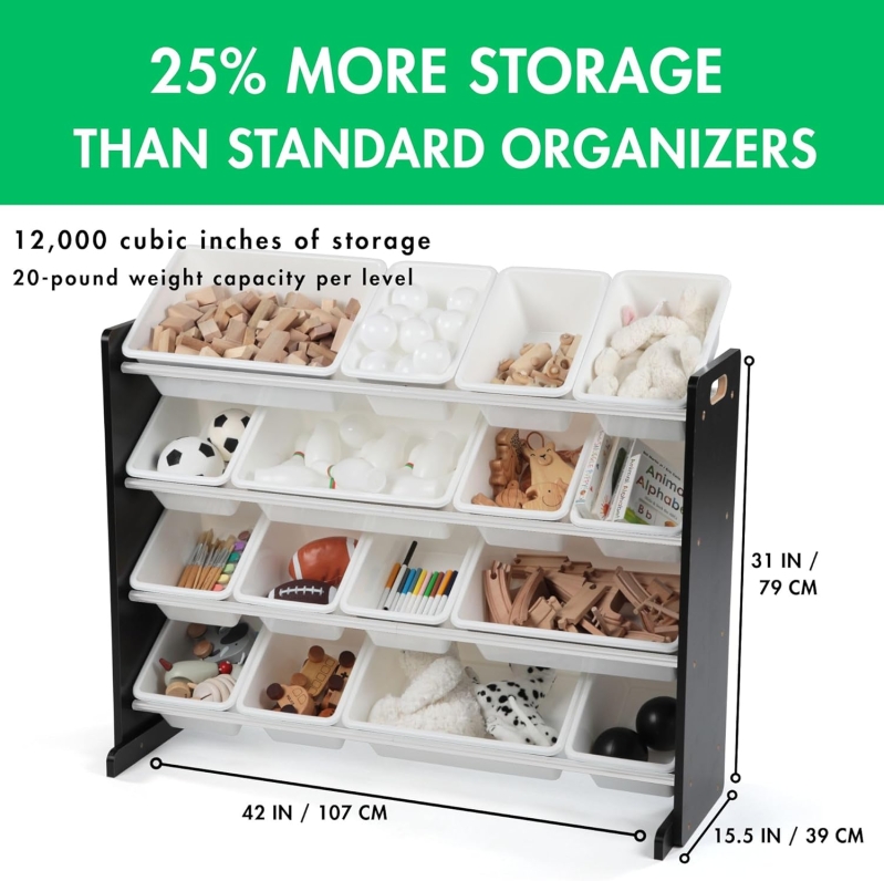 Humble Crew Supersized Toy Storage Organizer - 16 Removable Bins (Black/White)
