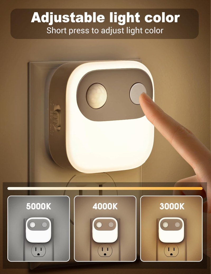 JandCase Motion Sensor Plug-in Night Light - 3CCT 2-Pack