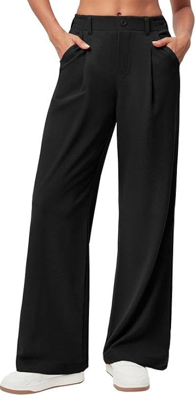 Ewedoos Wide Leg Work Dress Pants for Women - Stretchy Waffle Knit Trousers