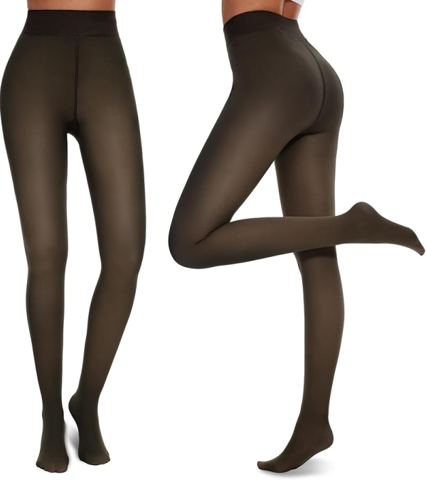 NexiEpoch 2-Pack Fleece Lined Tights - Fake Translucent Thermal Winter Leggings