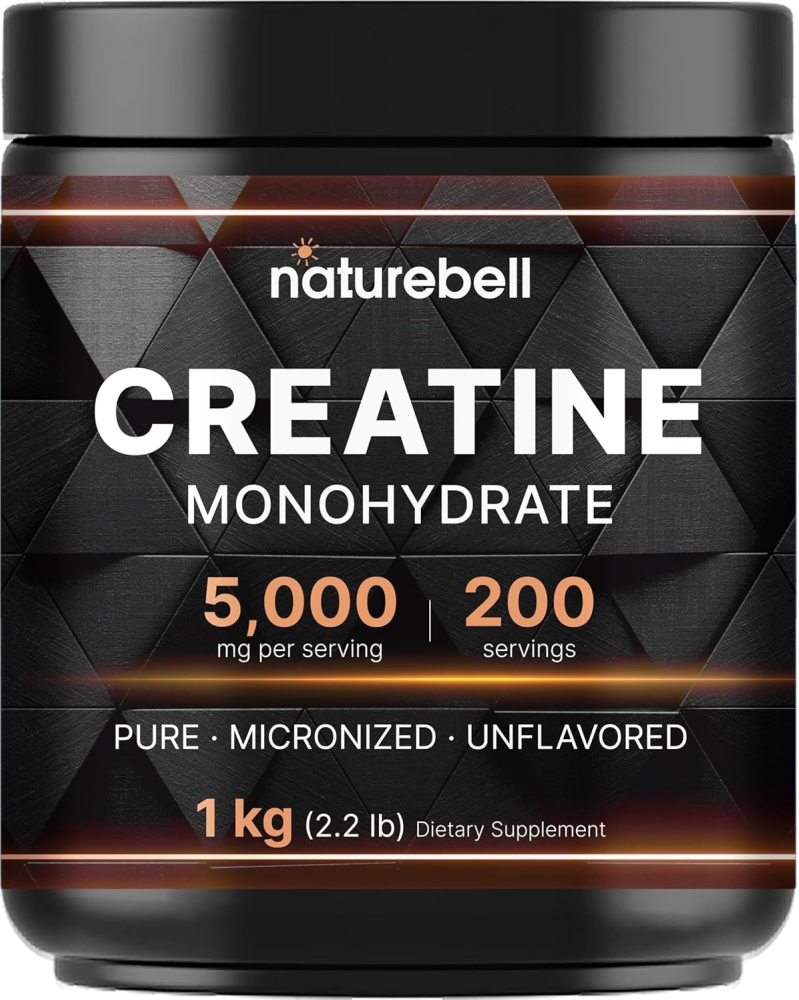 NatureBell Creatine Monohydrate Powder - 1,000g Micronized Unflavored (2.2 lbs)