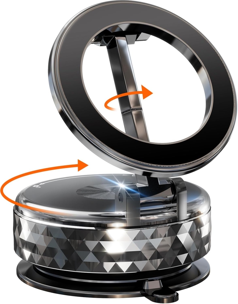 Meifigno All-Metal Magnetic Car Phone Holder - Vacuum Suction & Foldable