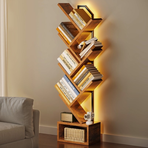Casacomoda 6-Tier Tree Bookshelf with Smart RGB LED Lighting - Vintage