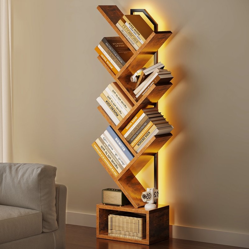 Casacomoda 6-Tier Tree Bookshelf with Smart RGB LED Lighting - Vintage