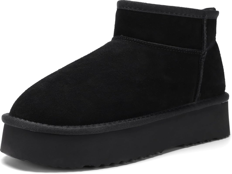 AoSiFu Women’s Platform Mini Suede Snow Boots - Water Resistant