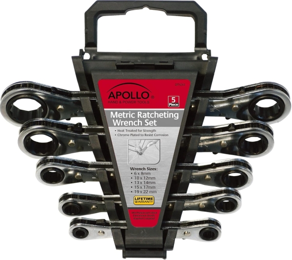 Apollo Tools 5-Piece Metric Steel Ratcheting Wrench Set - DT1213