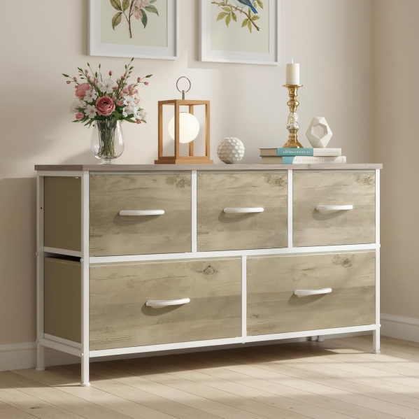 OLIXIS 5-Drawer Wide Dresser - Fabric Storage Unit with Drawer Organizer