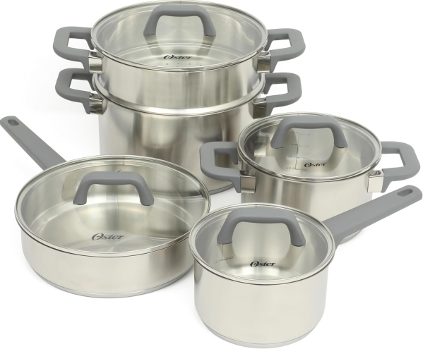 Oster Beauford 9-Piece Stainless Steel Cookware Set - 5-Ply Encapsulated Base