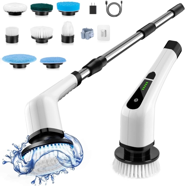 Bomves Electric Spin Scrubber - Cordless Cleaning Brush with 8 Replaceable Heads