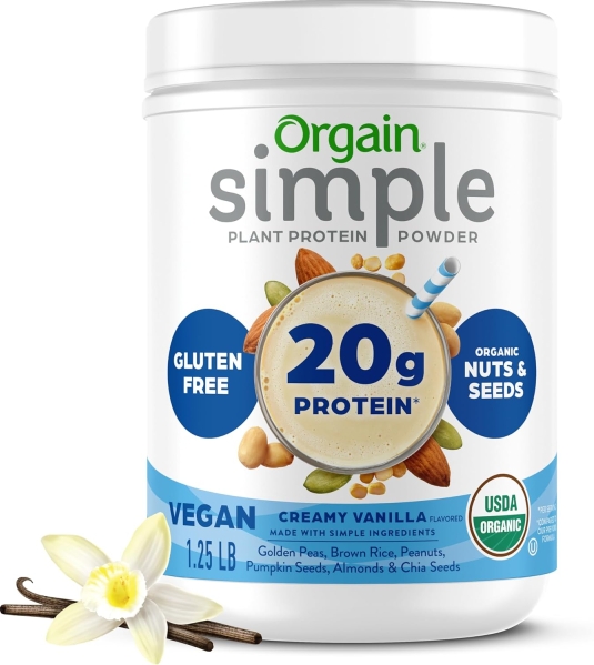 Orgain Organic Simple Vegan Protein Powder - Vanilla, 20g Plant-Based Protein with 8-10 Clean Ingredients