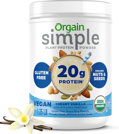 Orgain Organic Simple Vegan Protein Powder - Vanilla, 20g Plant-Based Protein with 8-10 Clean Ingredients